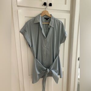 Ralph Lauren Blue and White Striped Tie Front Shirt